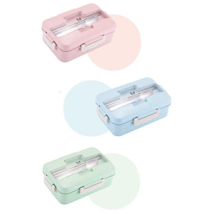 Plastic Split Microwaveable Oven Lunch Box With Stainless Steel Tableware - DealBuddy