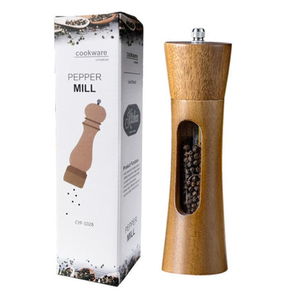 8 inch Acrylic Pepper Grinder Pagoda-shaped Wooden Kitchen Pepper Mill