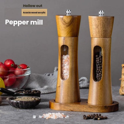 8 inch Acrylic Pepper Grinder Pagoda-shaped Wooden Kitchen Pepper Mill