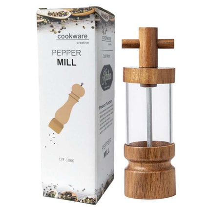 7 inch Manual Black Pepper Wood Grinder Transparent Acrylic Pepper Seasoning Bottle, Single With Box, Double+Base+Spoon+Steel Brush+Black Brush - DealBuddy