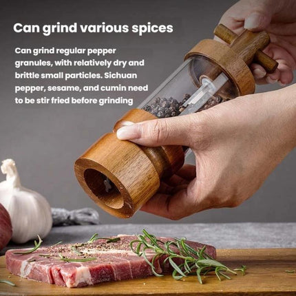 7 inch Manual Black Pepper Wood Grinder Transparent Acrylic Pepper Seasoning Bottle, Single With Box, Double+Base+Spoon+Steel Brush+Black Brush - DealBuddy
