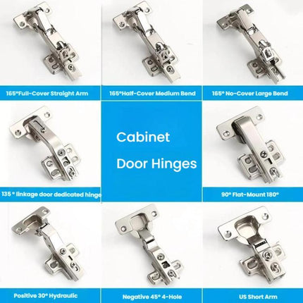 Cabinet Door Hinges Hydraulic Damp Buffer Furniture Hinges, 165-degree Full-Cover Straight Arm, 165-degree Half-Cover Medium Bend, 165-degree No-Cover Large Bend - DealBuddy