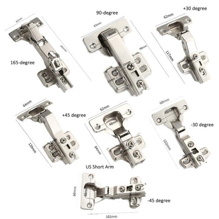 Cabinet Door Hinges Hydraulic Damp Buffer Furniture Hinges, 165-degree Full-Cover Straight Arm, 165-degree Half-Cover Medium Bend, 165-degree No-Cover Large Bend - DealBuddy