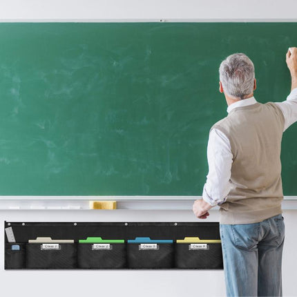 4 Grids File Storage Hanging Bag Horizontal Wall Mount For Under Classroom Whiteboard