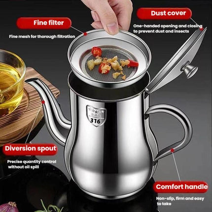 316 Stainless Steel Oil/Sauce Dispenser Leakproof Design, Detachable Filter, Easy-Pour Kitchen Bottle for Cooking Oil, Vinegar & Condiments, 300ml, 500ml, 800ml, 1100ml, 1500ml, 1700ml - DealBuddy