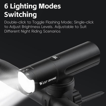 WEST BIKING Bicycle High-Brightness Rechargeable Headlight With Power Reminder Rotatable Function, 600 Lumens, 800 Lumens