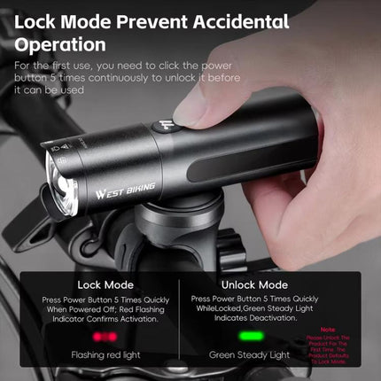 WEST BIKING Bicycle High-Brightness Rechargeable Headlight With Power Reminder Rotatable Function, 600 Lumens, 800 Lumens