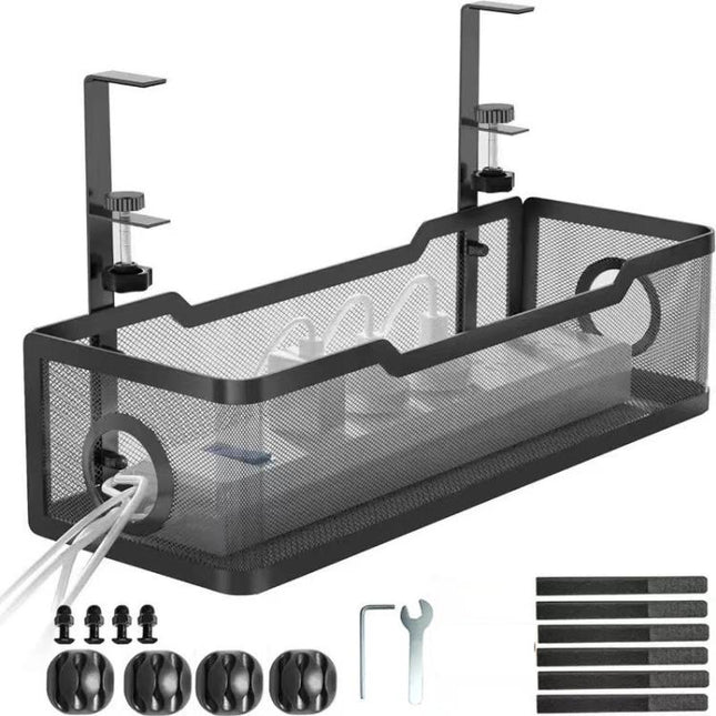 Adjustable Under Desk Storage Basket No Drill Hanging Organizer for Router/Books/Supplies