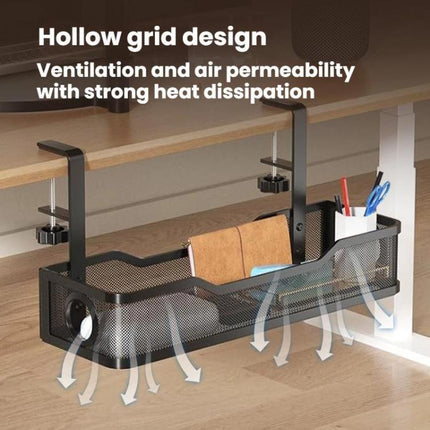 Adjustable Under Desk Storage Basket No Drill Hanging Organizer for Router/Books/Supplies