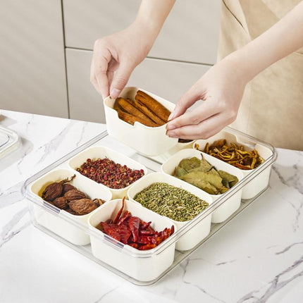 8-Compartment Spice Organizer with Transparent Lid & Handle For Dried Basil, Parsley, Rosemary & Bay Leaves