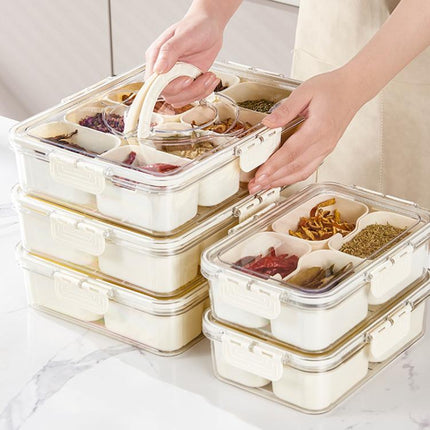 8-Compartment Spice Organizer with Transparent Lid & Handle For Dried Basil, Parsley, Rosemary & Bay Leaves