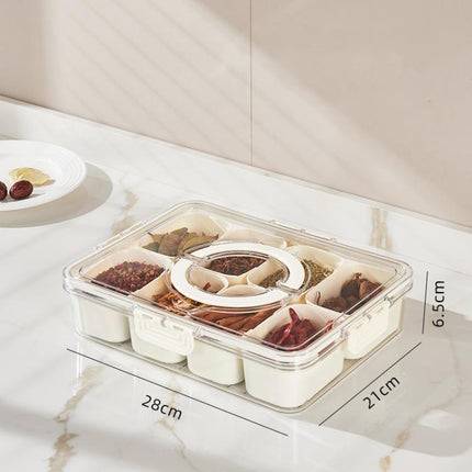 8-Compartment Spice Organizer with Transparent Lid & Handle For Dried Basil, Parsley, Rosemary & Bay Leaves