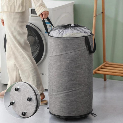 Foldable Rolling Laundry Hamper with Wheels & Straps Large Capacity Collapsible Clothes Basket