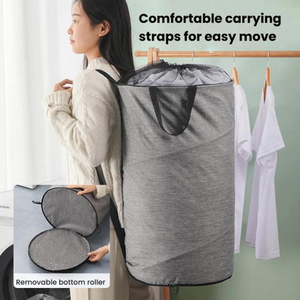 Foldable Rolling Laundry Hamper with Wheels & Straps Large Capacity Collapsible Clothes Basket