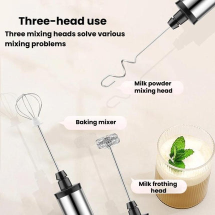 3In1 Portable Rechargeable Handheld Electric Egg Beater Mini Milk Frother For Baking