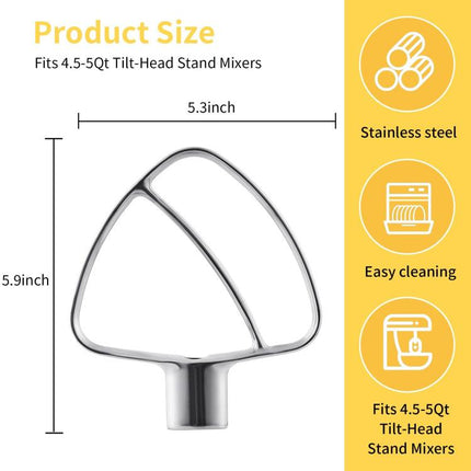 Stainless Steel Flat Beater For KitchenAid 4.5 & 5 QT Mixers - No Coating Chip-Resistant Attachment