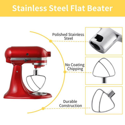 Stainless Steel Flat Beater For KitchenAid 4.5 & 5 QT Mixers - No Coating Chip-Resistant Attachment
