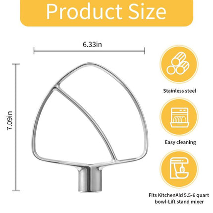 Stainless Steel Flat Beater For KitchenAid 5.5 & 6 QT Bowl-Lift Stand Mixers No Coating Durable Mixing Paddle Attachment