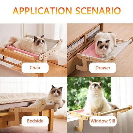 Balcony Wooden Cat Hammock Window Wall Mounted Cat Hutch Hanging Bedside Pet Kennel - DealBuddy