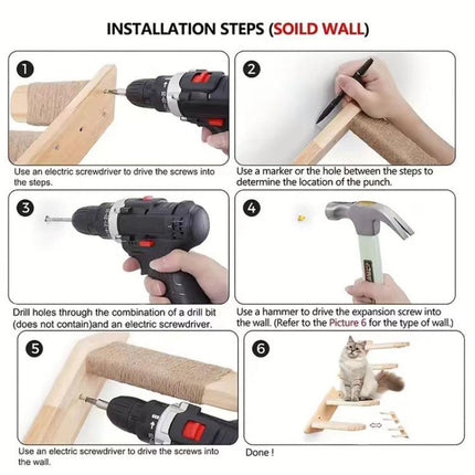 Wall Mounted Cat Climbing Frame Wooden Sisal Cat Jumping Platform Multi-Level Climbing Stairs, 2 Layers, 3 Layers, 4 Layers - DealBuddy