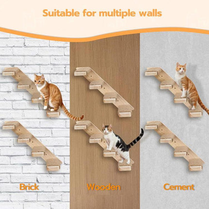Wall Mounted Cat Climbing Frame Wooden Sisal Cat Jumping Platform Multi-Level Climbing Stairs, 2 Layers, 3 Layers, 4 Layers - DealBuddy