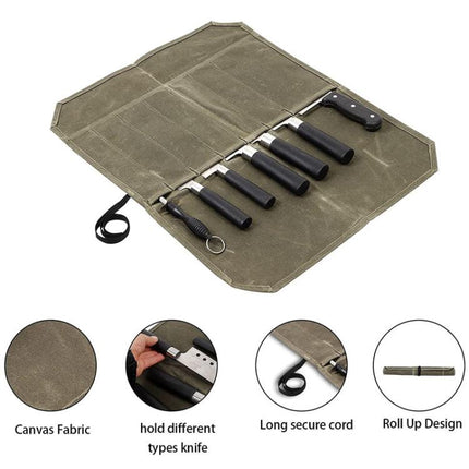 Wet Wax Canvas Knife Organizer Picnic Portable Storage Bag