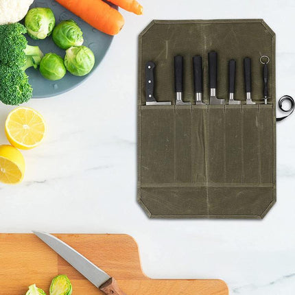 Wet Wax Canvas Knife Organizer Picnic Portable Storage Bag