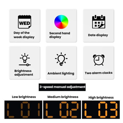 LED Multifunction Electronic Alarm Clock Running Seconds Clock Bedside with Night Light Electronic Clock
