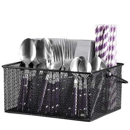 Handled Iron Cutlery Organizer Basket Divided Utensil Storage & Drying Rack for Kitchen and Dining Cleaning Tools - DealBuddy
