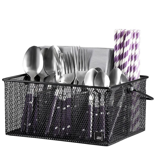 Handled Iron Cutlery Organizer Basket Divided Utensil Storage & Drying Rack for Kitchen and Dining Cleaning Tools - DealBuddy