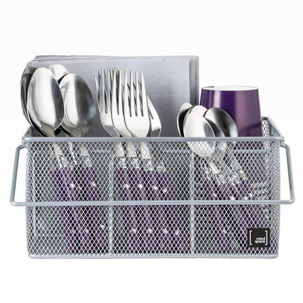 Handled Iron Cutlery Organizer Basket Divided Utensil Storage & Drying Rack for Kitchen and Dining Cleaning Tools - DealBuddy