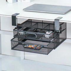Under Desk 2-Layer Drawer Storage Basket Office Desk Cosmetics Stationery Storage Rack - DealBuddy