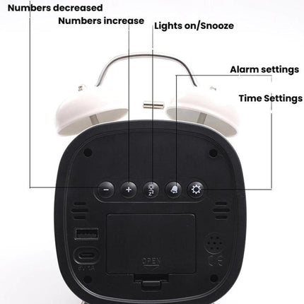 Loud Metal Powerful Ringing Clock LED Multifunction Clock