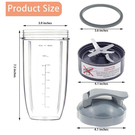 For Nutribullet Pro 900W Blender 4-Piece Set Replacement Parts Included 32oz Cup, Cross Blade,  To Go Lid