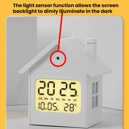 House-Shaped LCD Alarm Clock Multifunctional Children Clock Bedside Clock With Night Light