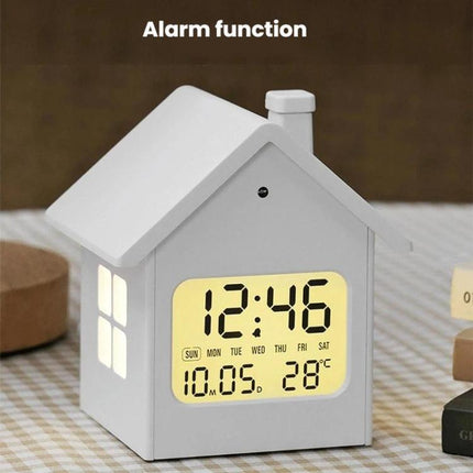 House-Shaped LCD Alarm Clock Multifunctional Children Clock Bedside Clock With Night Light