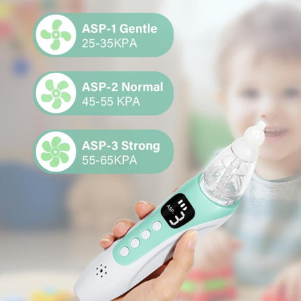Electric Baby Nasal Aspirator with 3 Food-Grade Silicone Tips, Soothing Piano Music & Soft LED Lights