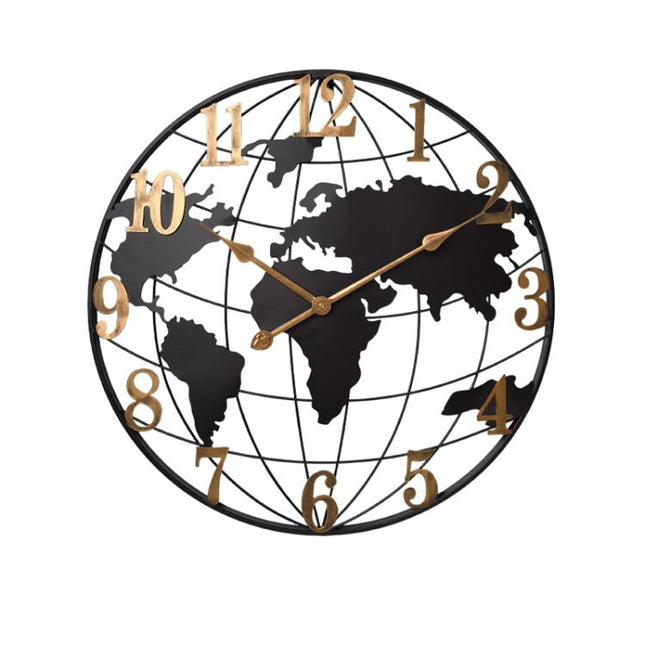 World Map Design Industrial Vintage Wall Clock Wrought Iron Entryway Decor