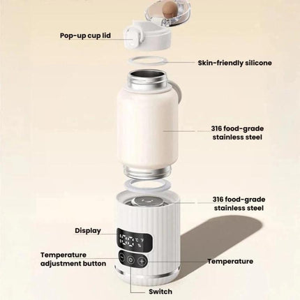 Portable Baby Bottle Warmer 15000mAh Wireless Smart Heating Cup with Adjustable Temp & Constant 48H Warm, IPX6 Waterproof, Glass White, Glass Green