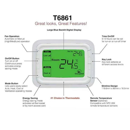 220V Digital Thermostat with Large LCD Display for FCU Air Conditioner, T6861H2WB, T6861H2WG - DealBuddy