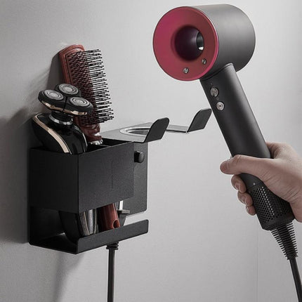 Universal Hair Dryer Holder Wall Mount with Cord Organizer Storage for Hair Styling Tools, Drill Black, Drill White