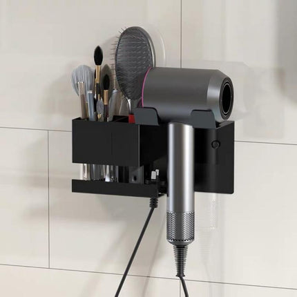 Universal Hair Dryer Holder Wall Mount with Cord Organizer Storage for Hair Styling Tools, Drill Black, Drill White