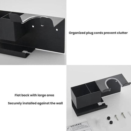 Universal Hair Dryer Holder Wall Mount with Cord Organizer Storage for Hair Styling Tools, Drill Black, Drill White