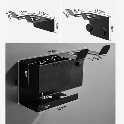 Universal Hair Dryer Holder Wall Mount with Cord Organizer Storage for Hair Styling Tools, Drill Black, Drill White