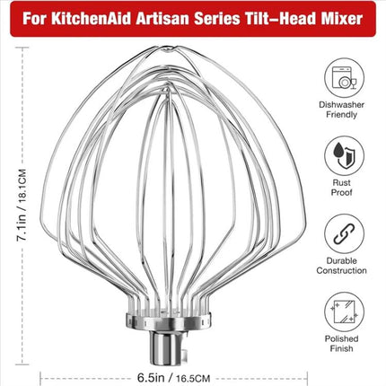 11-Wire Stainless Steel Whisk Attachment for KitchenAid 7 Quart Bowl-Lift Stand Mixer - DealBuddy