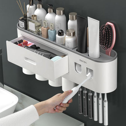 Mengni Bathroom Toothbrush Holder With Dual Toothpaste Dispenser Mouthwash Cup Set, 2 Cups, 3 Cups, 4 Cups, 5 Cups - DealBuddy