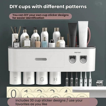 Mengni Bathroom Toothbrush Holder With Dual Toothpaste Dispenser Mouthwash Cup Set, 2 Cups, 3 Cups, 4 Cups, 5 Cups - DealBuddy