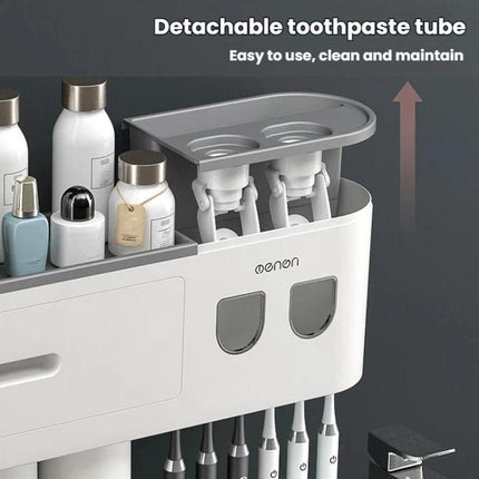 Mengni Bathroom Toothbrush Holder With Dual Toothpaste Dispenser Mouthwash Cup Set, 2 Cups, 3 Cups, 4 Cups, 5 Cups - DealBuddy