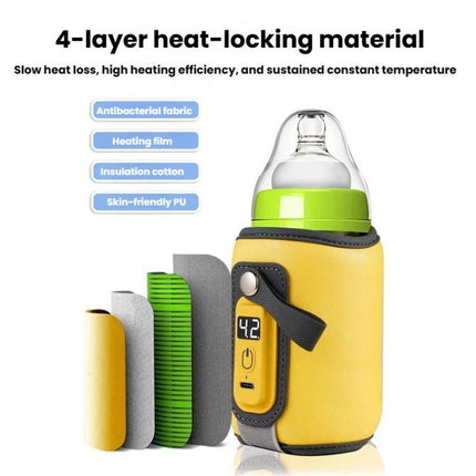 Portable Baby Bottle Heating & Insulating Sleeve with Digital Display USB-C Powered, 5 Adjustable Temperature Settings - DealBuddy