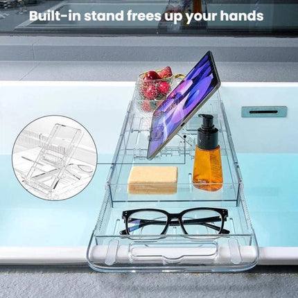 Extendable Foldable Bathtub Shelf Bathroom Storage Shelf, Transparent - DealBuddy